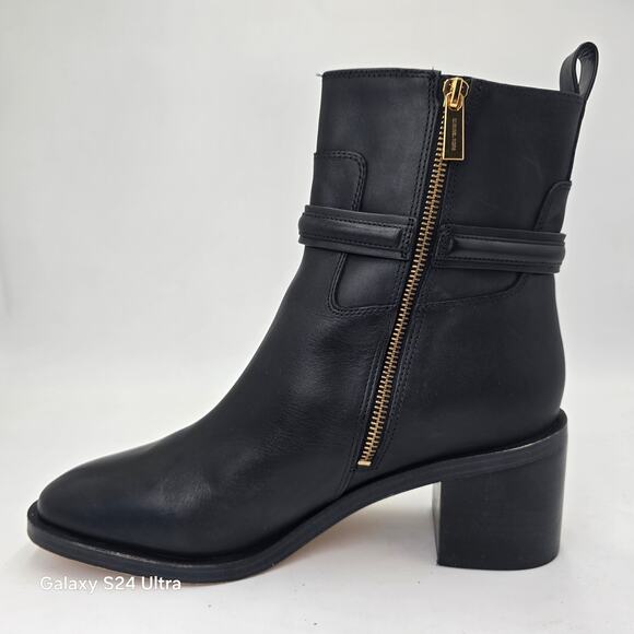 Michael Kors Mindy Black Leather Ankle Boot Heeled Zippered Bootie Women's 11M - Picture 2 of 9